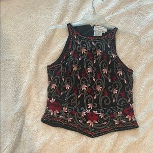 Papell Boutique Black and Red and pink beaded Embellished Tank Top